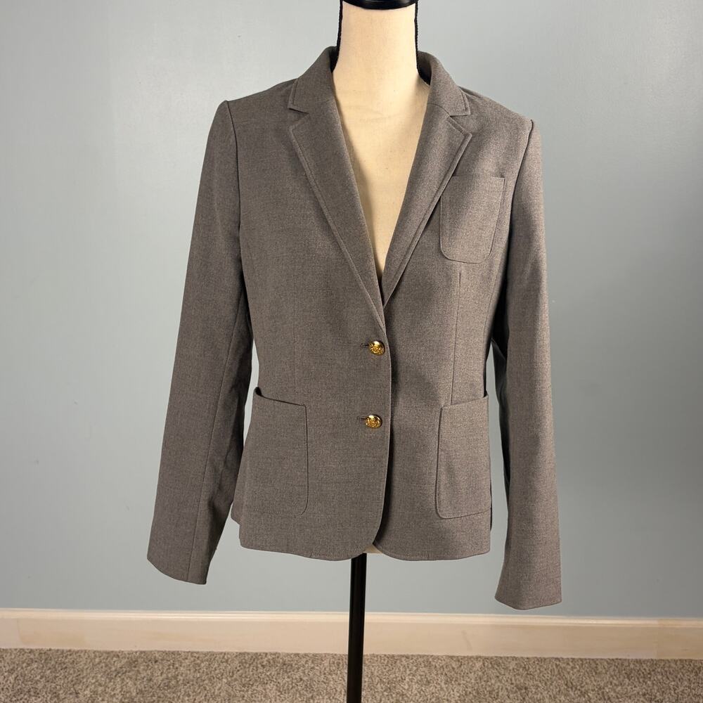 Banana Republic Equestrian Blazer Gray Gold Crest Buttons Classic Fit Size 8